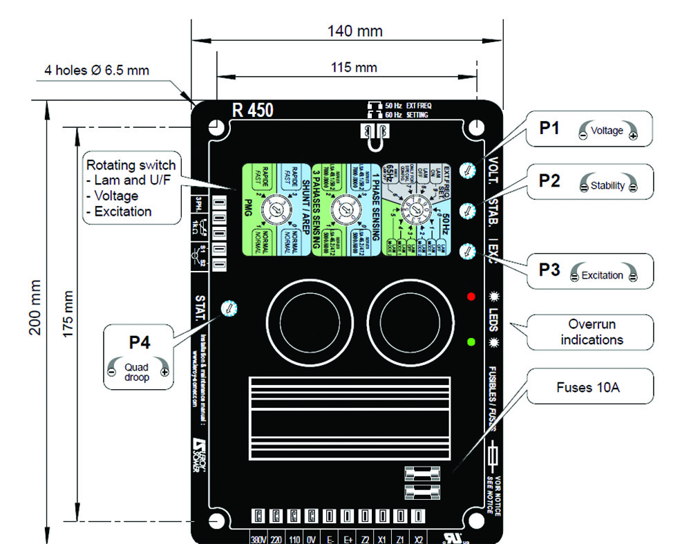 Other view of Leroy Somer - Voltage Regulator (AVR) R450 - Operating temperature: - 40°C to + 65°C - R450 AVR