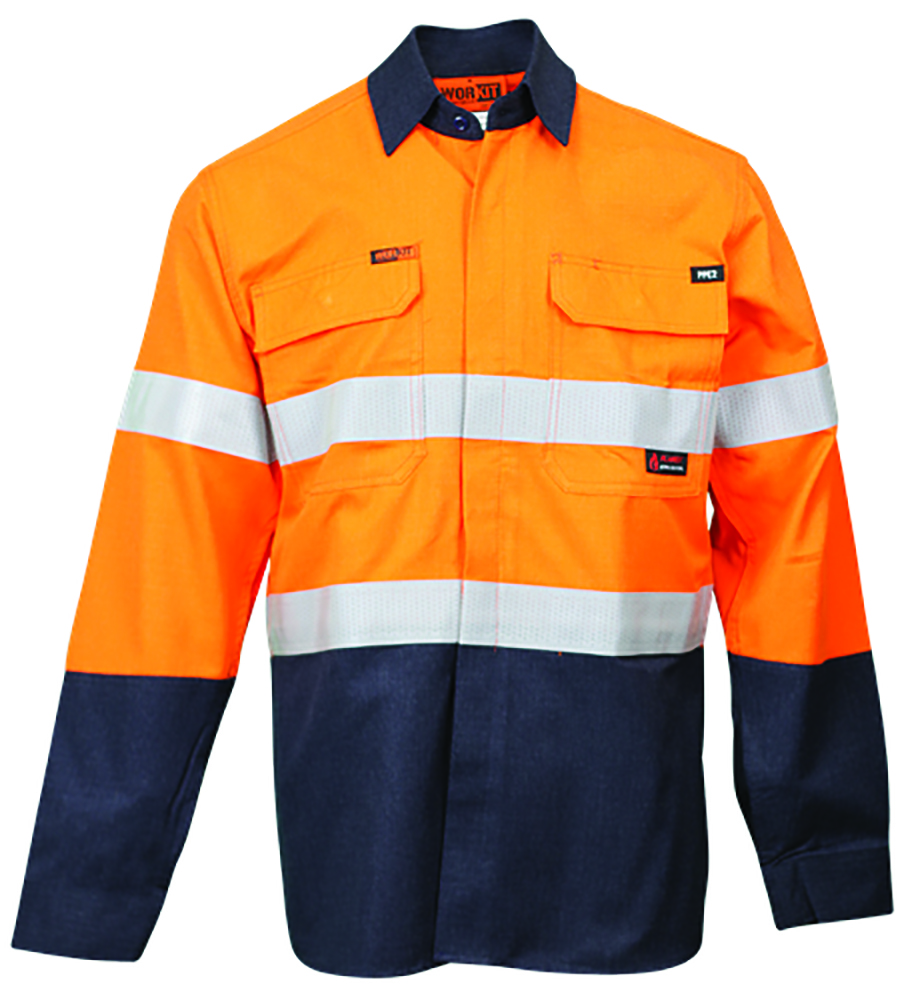 Other view of Paramount Safety Products 2834 Shirt - Men's Flarex Ripstop - PPE2 FR Inherent 197gsm Taped Long Sleeve - Orange/Navy - 2XL