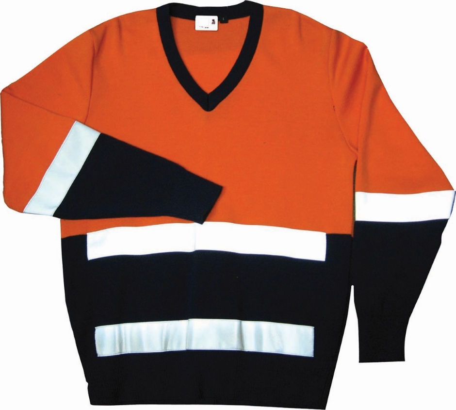 Other view of Men's Spliced Two-Tone Pullover - Pure Wool - Orange/Navy - 16 - 06019 - Elegant Knitting