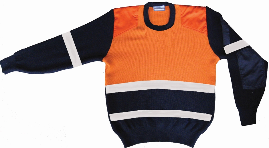 Other view of Men's Taped Jumper – Wool – Orange/Navy – 2X-Large – EK201GC – Elegant Knitting